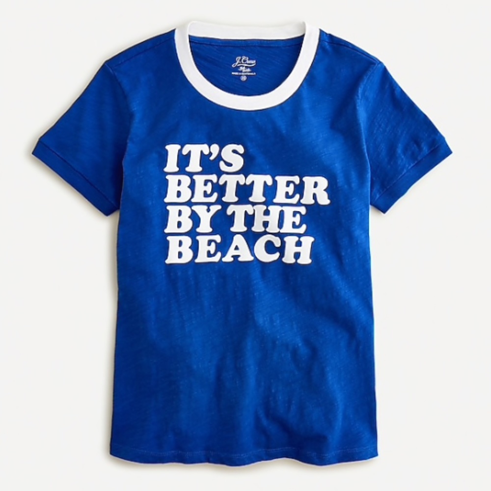 J Crew Better by the Beach Ringer Blue Cotton Retro T-shirt